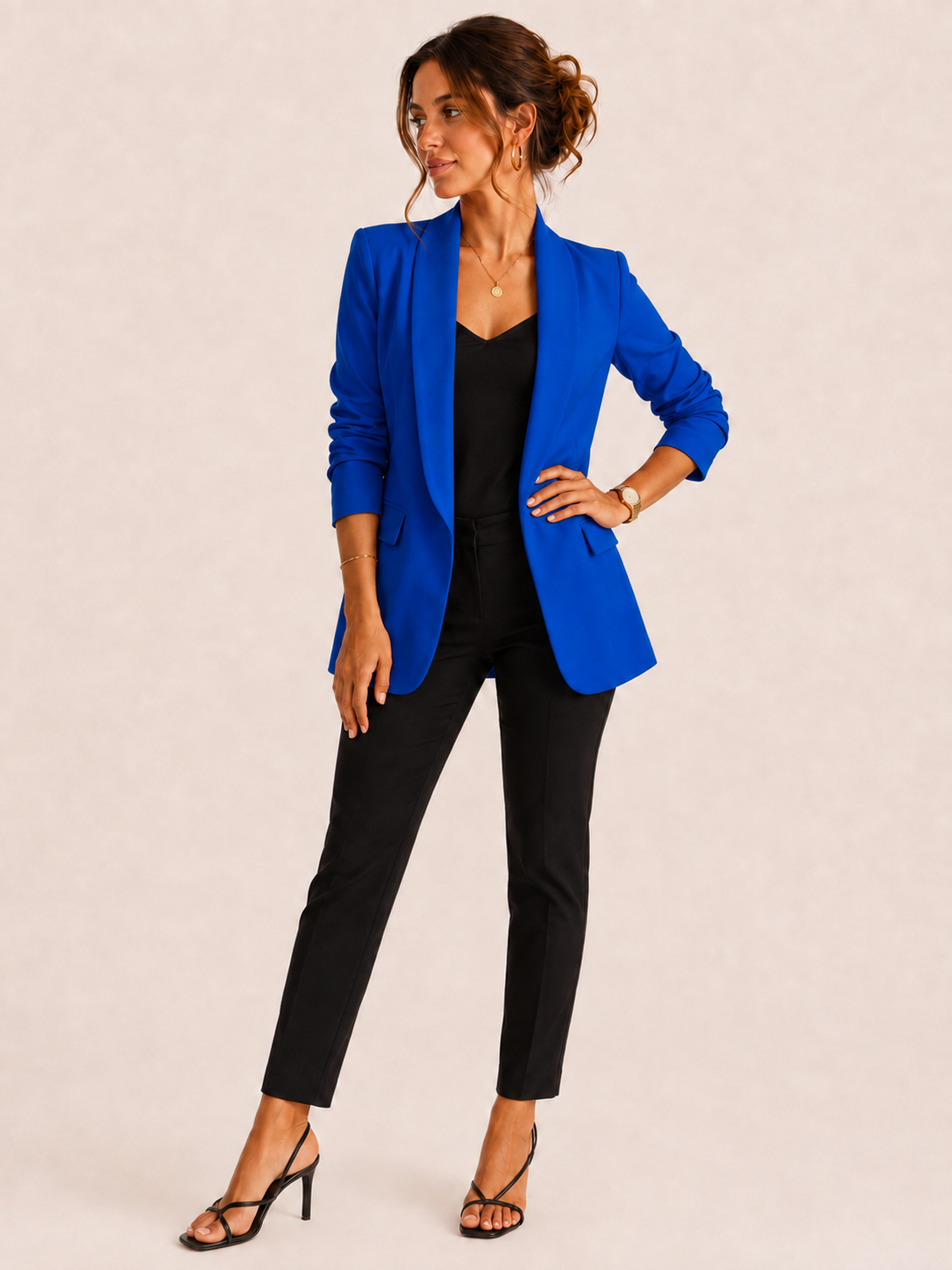 Royal Blue Gathered Sleeve Blazer