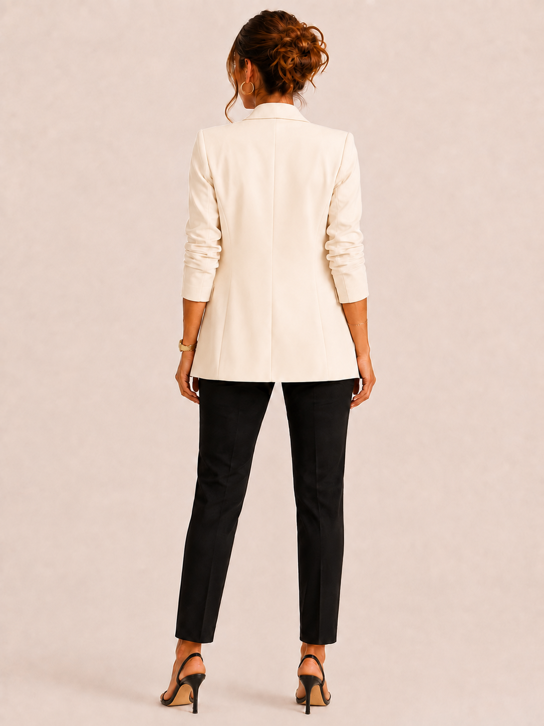 Cream Gathered Sleeve Blazer