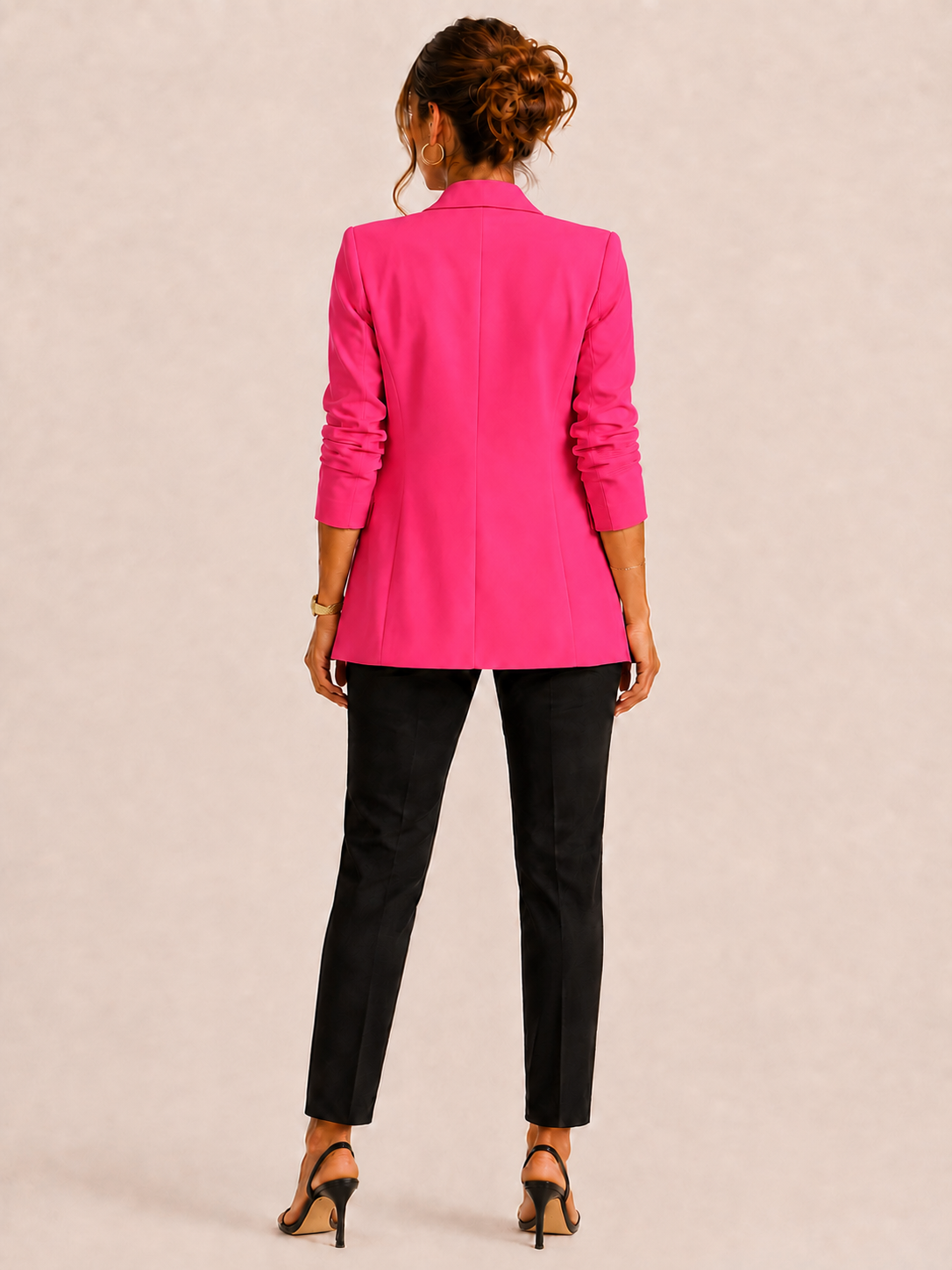 Pink Gathered Sleeve Blazer