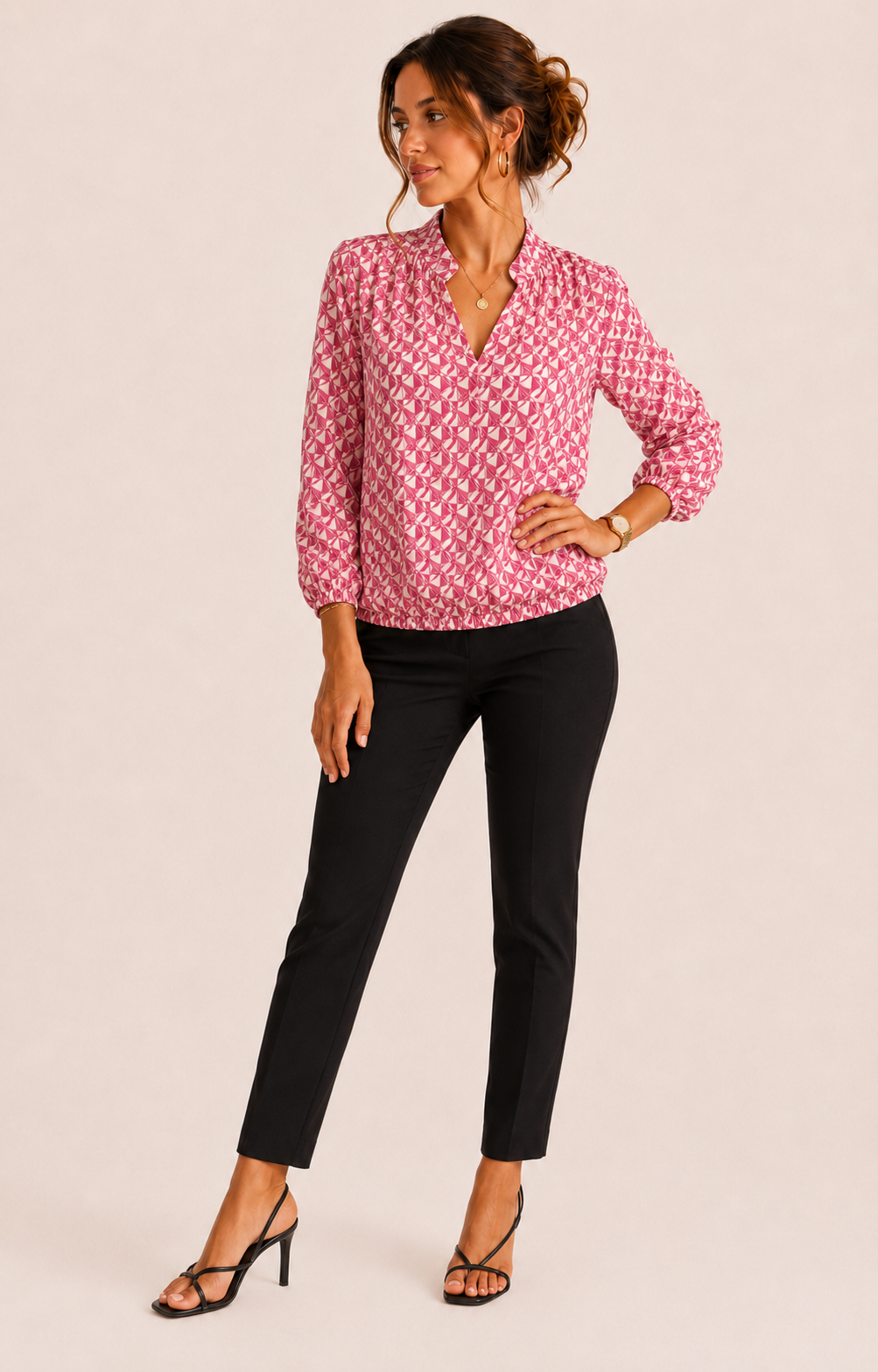 Pink Geometric Print Blouse