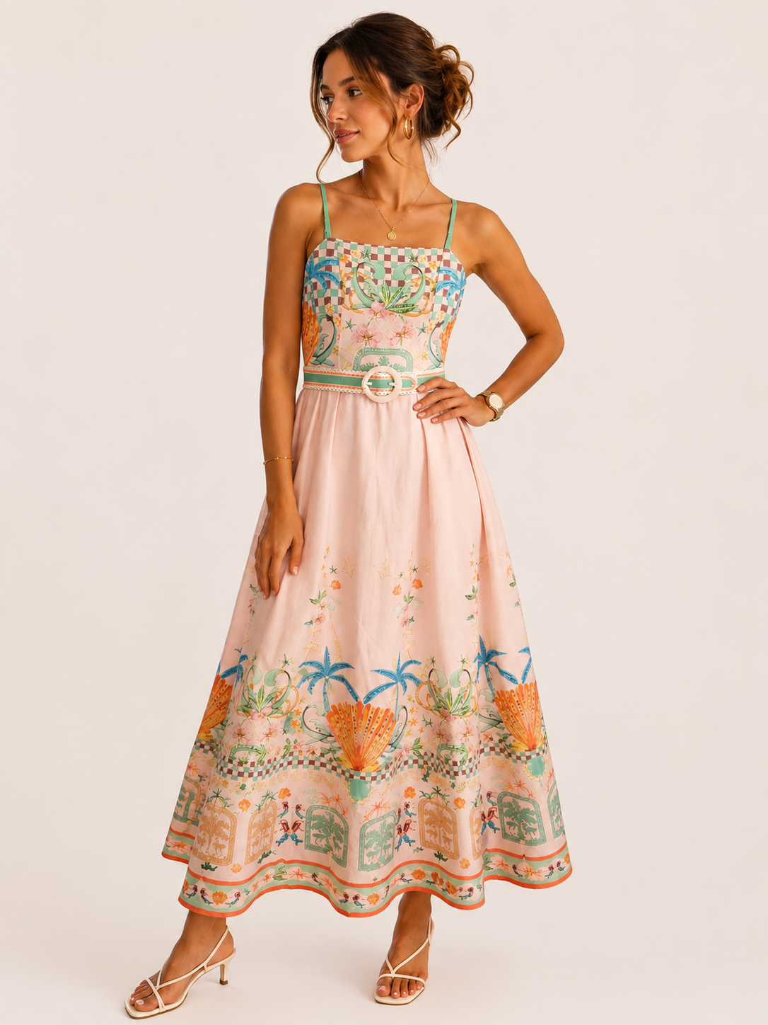 Tropical Print Dress Peach