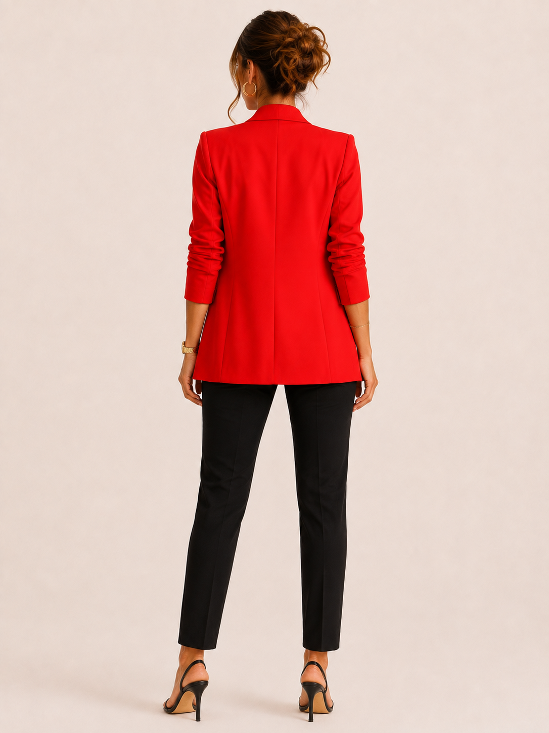 Red Gathered Sleeve Blazer