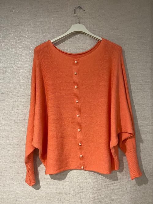 Coral Pearl-Effect Button Cardigan