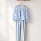 Rue de Femme Powder Blue Sheer Floral Blouse