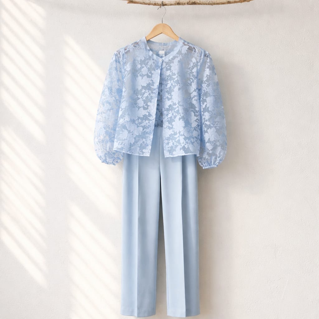 Rue De Femme Powder Blue Floral See Through Blouse