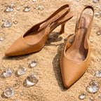 Camel Pointed-Toe Slingback Heels