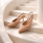 Camel Pointed-Toe Slingback Heels