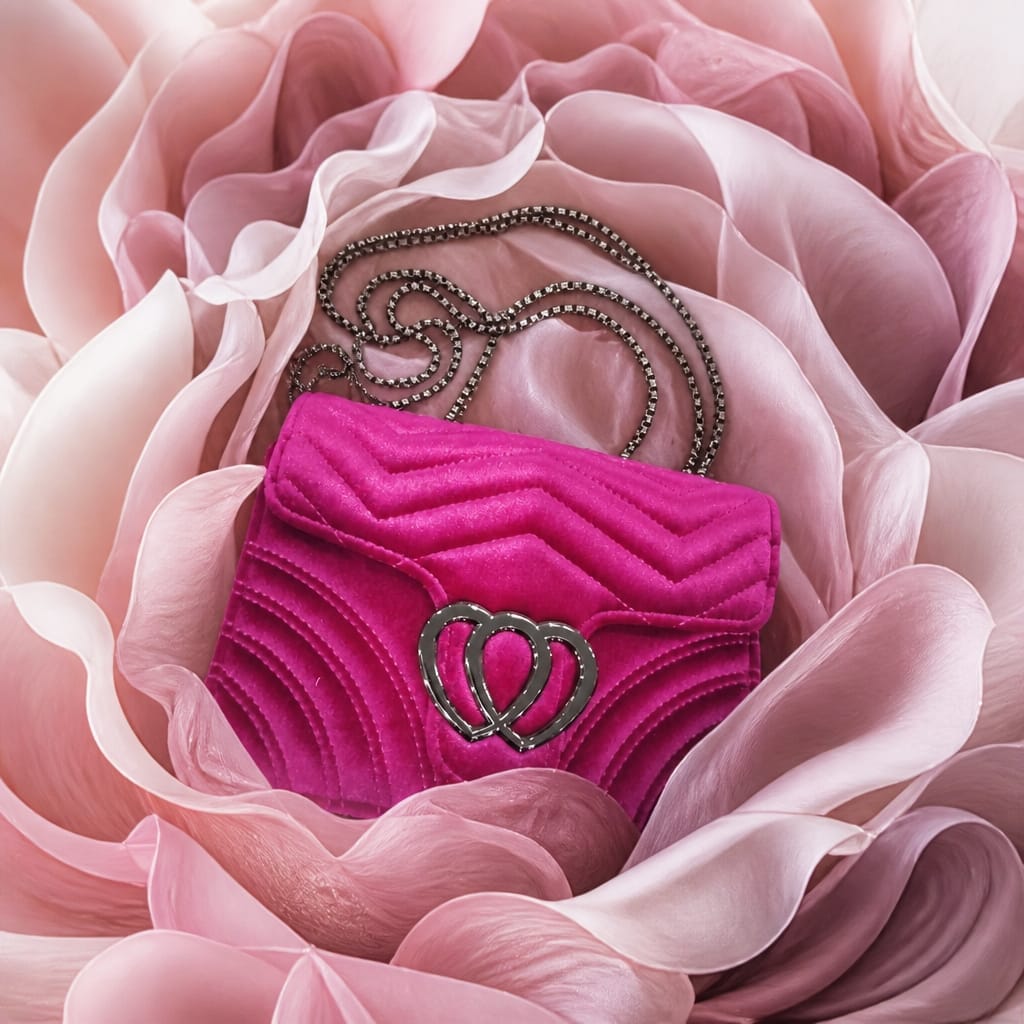 Elegant Pink Clutch Handbag with Gold trim