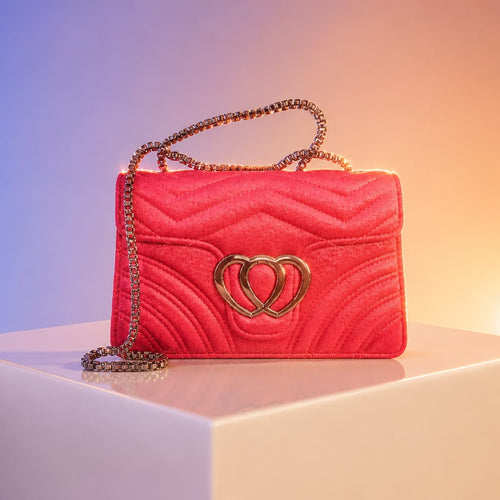 Elegant Red Clutch Handbag with Gold trim