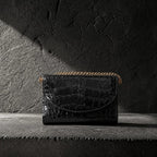 Black Croc-Effect Clutch Bag