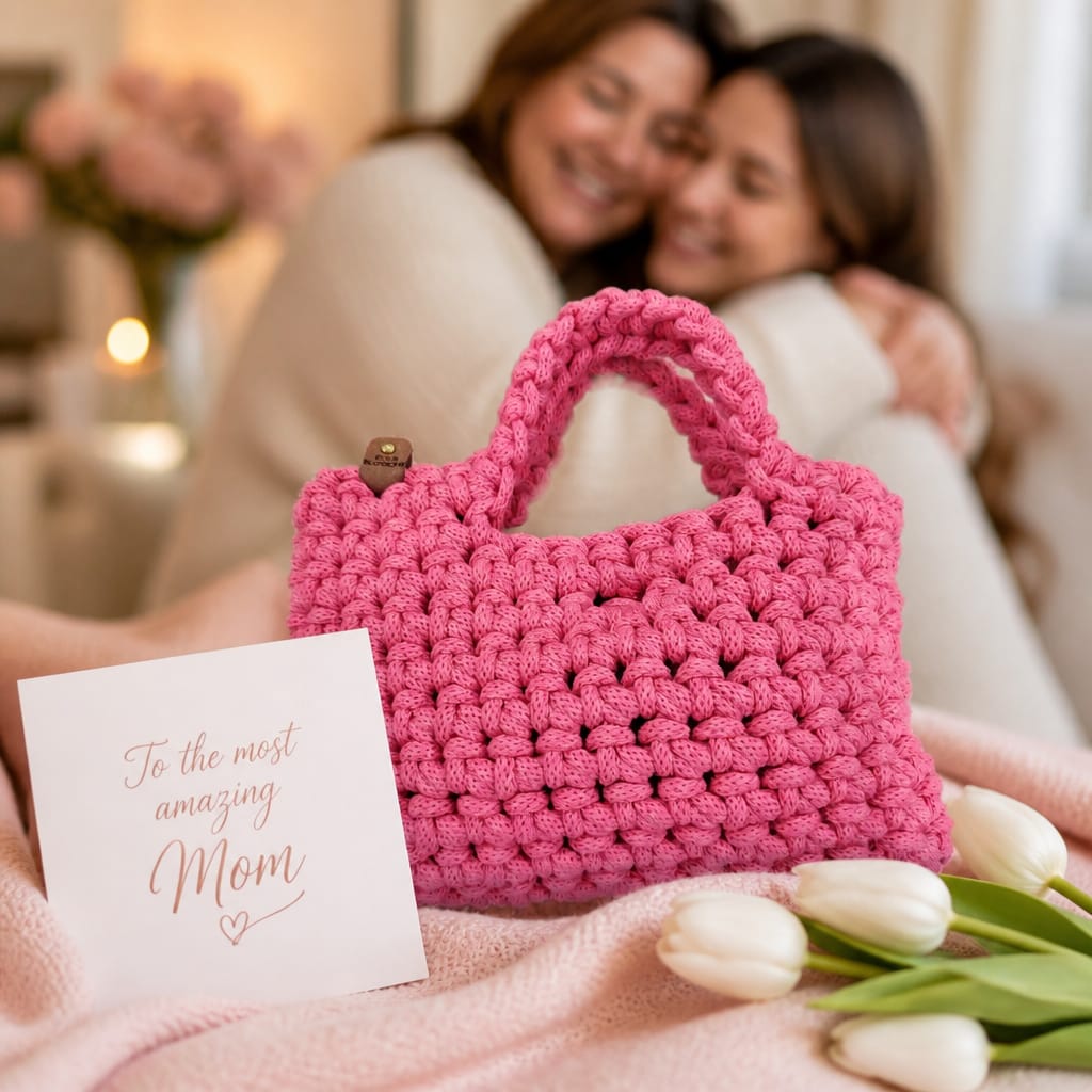 Handcrafted Woolen  Bag in Pink