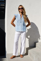 Light Blue Broderie Sleeveless Blouse