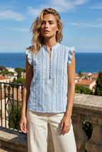 Light Blue Broderie Sleeveless Blouse