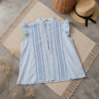 Light Blue Broderie Sleeveless Blouse