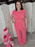 Pink pleated two-piece set