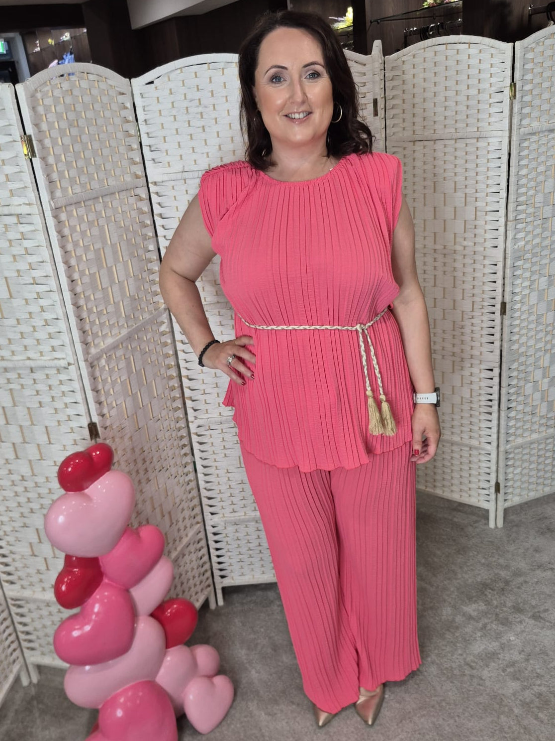 Pink pleated two-piece set