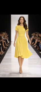 Marc Angelo Yellow Fit-and-Flare Midi Dress