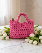 Pink Crochet-Style Handbag