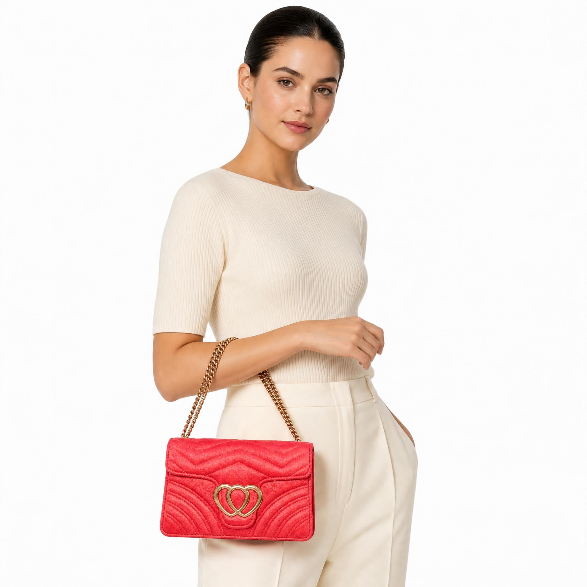Elegant Red Clutch Handbag with Gold trim