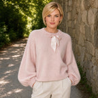 Milo’s Pale Pink Ribbon-Neck Jumper