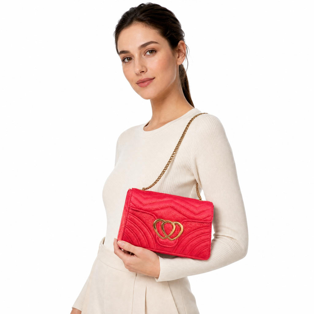 Elegant Red Clutch Handbag with Gold trim