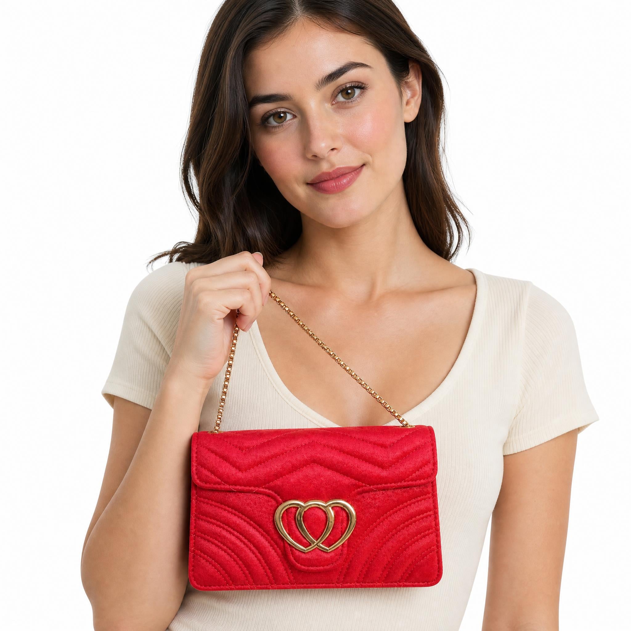 Elegant Red Clutch Handbag with Gold trim