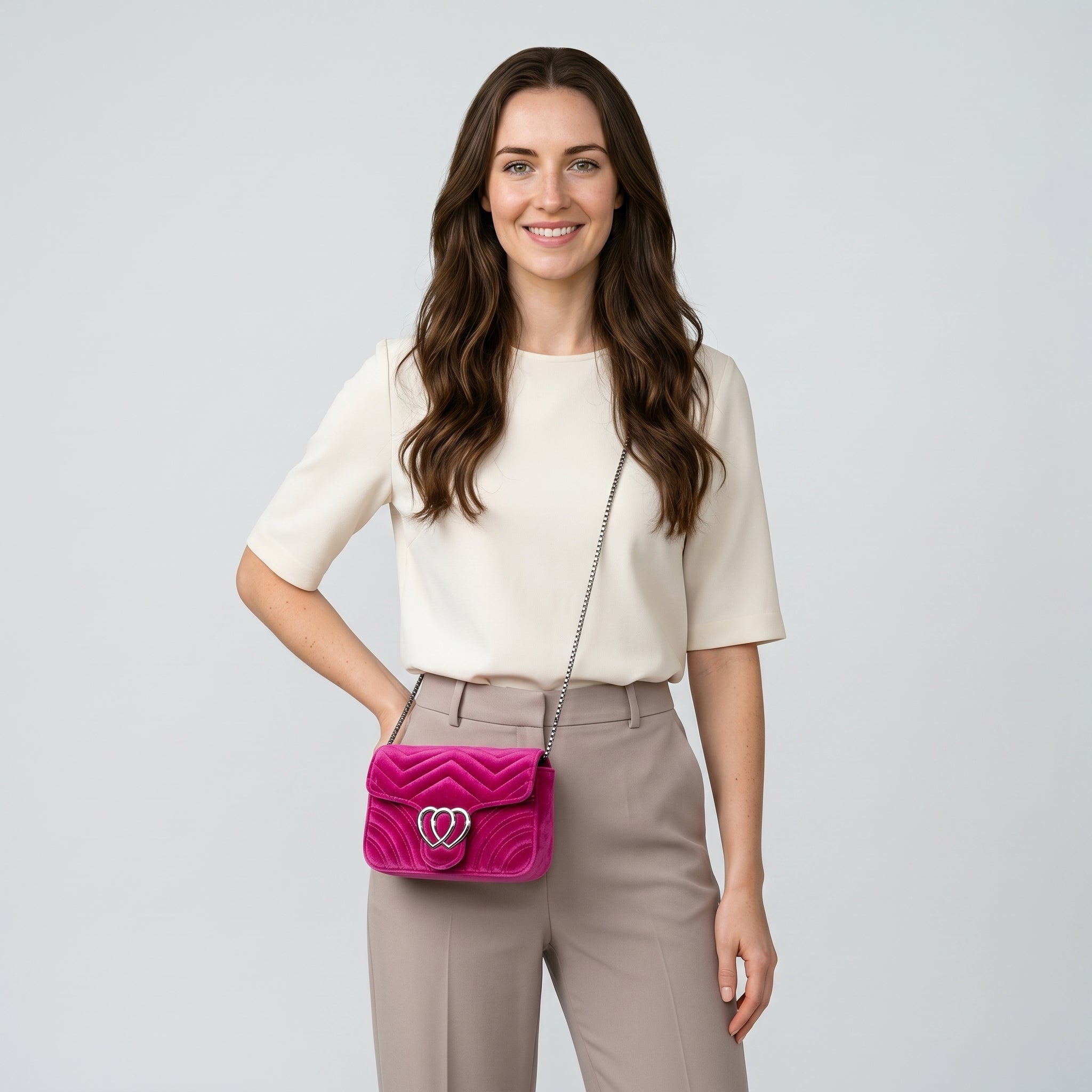 Elegant Pink Clutch Handbag with Gold trim