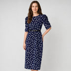 Marc Angelo Navy Polka-Dot Midi Dress