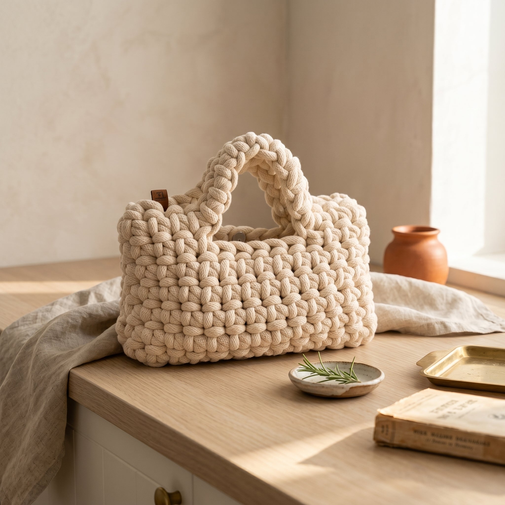 Handcrafted Woolen Bag in Cream