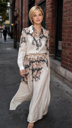 Cream Floral-Print Blouse & Maxi Skirt Set