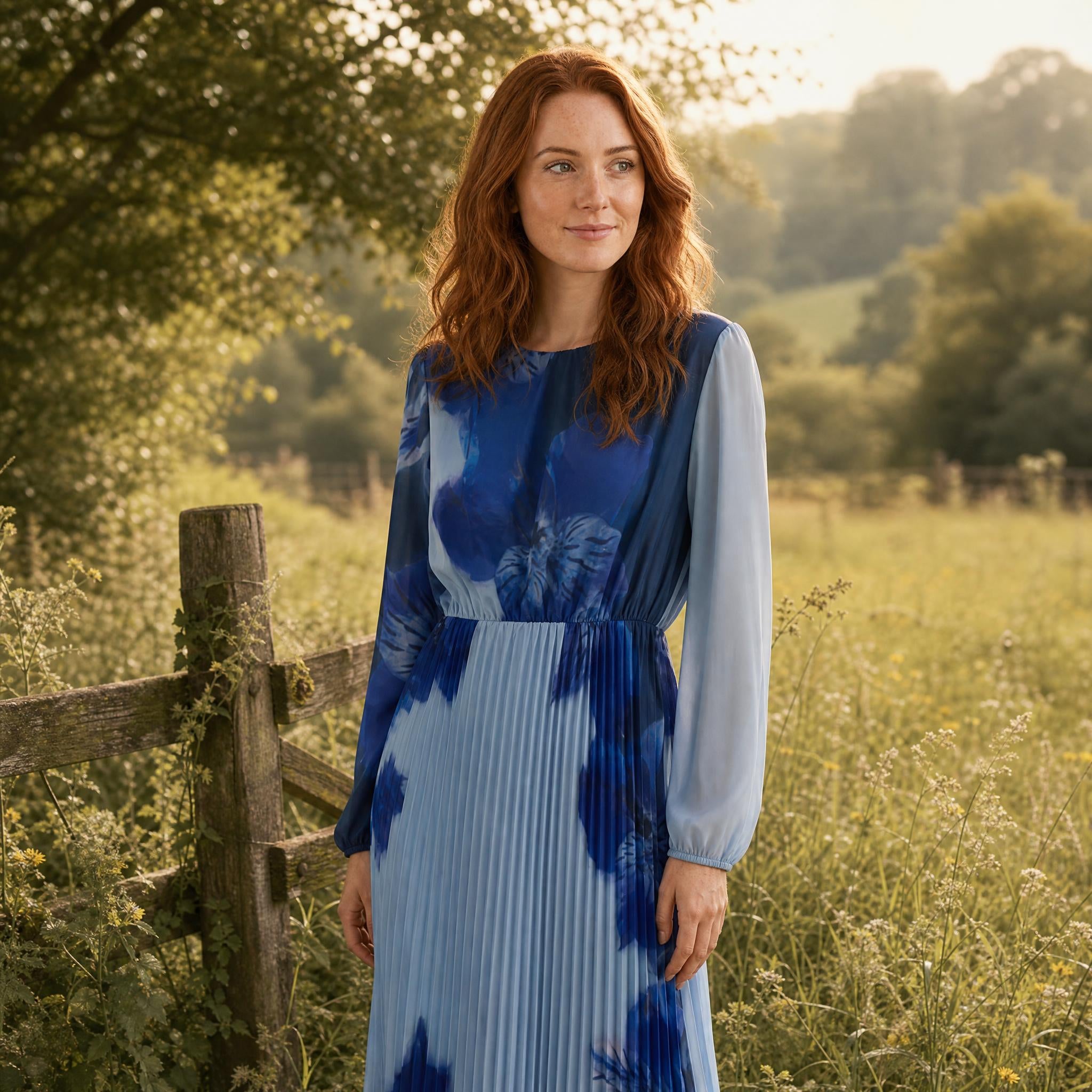 Marc Angelo Blue Pleated Pattern Dress Code: YR/0017