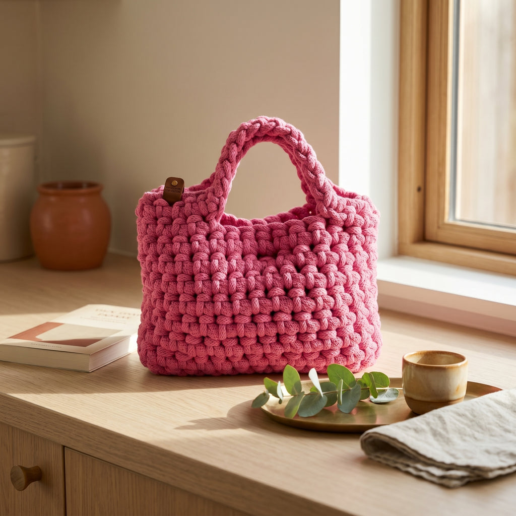 Handcrafted Woolen  Bag in Pink