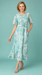 Marc Angelo Aqua Green Floral Lace Midi Dress