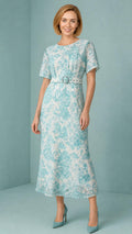 Marc Angelo Aqua Green Floral Lace Midi Dress