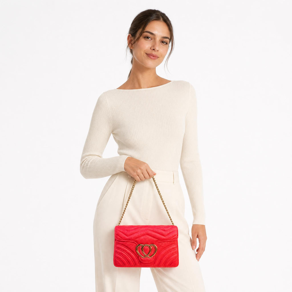 Elegant Red Clutch Handbag with Gold trim