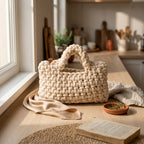 Cream Crochet-Style Handbag