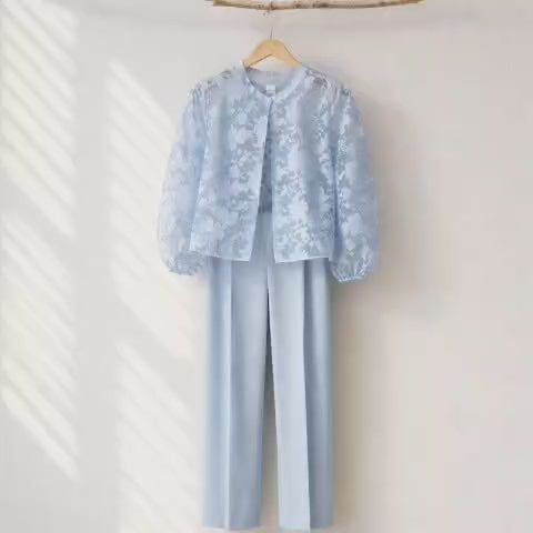 Rue De Femme Powder Blue Floral See Through Blouse