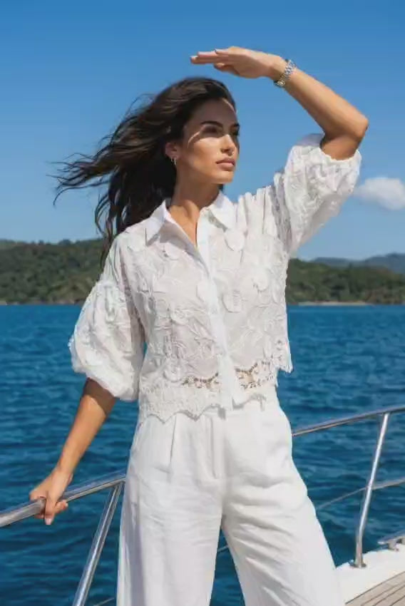 Bubble Embroidered White Shirt
