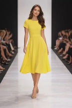 Marc Angelo Yellow Fit-and-Flare Midi Dress
